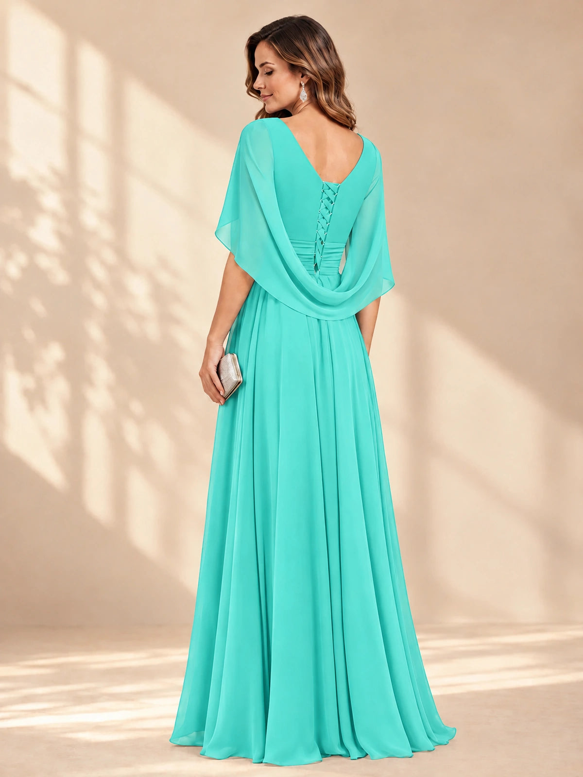 Ruched V Neck Mother of The Bride Dresses with Shawls Appliques and Cap Sleeves