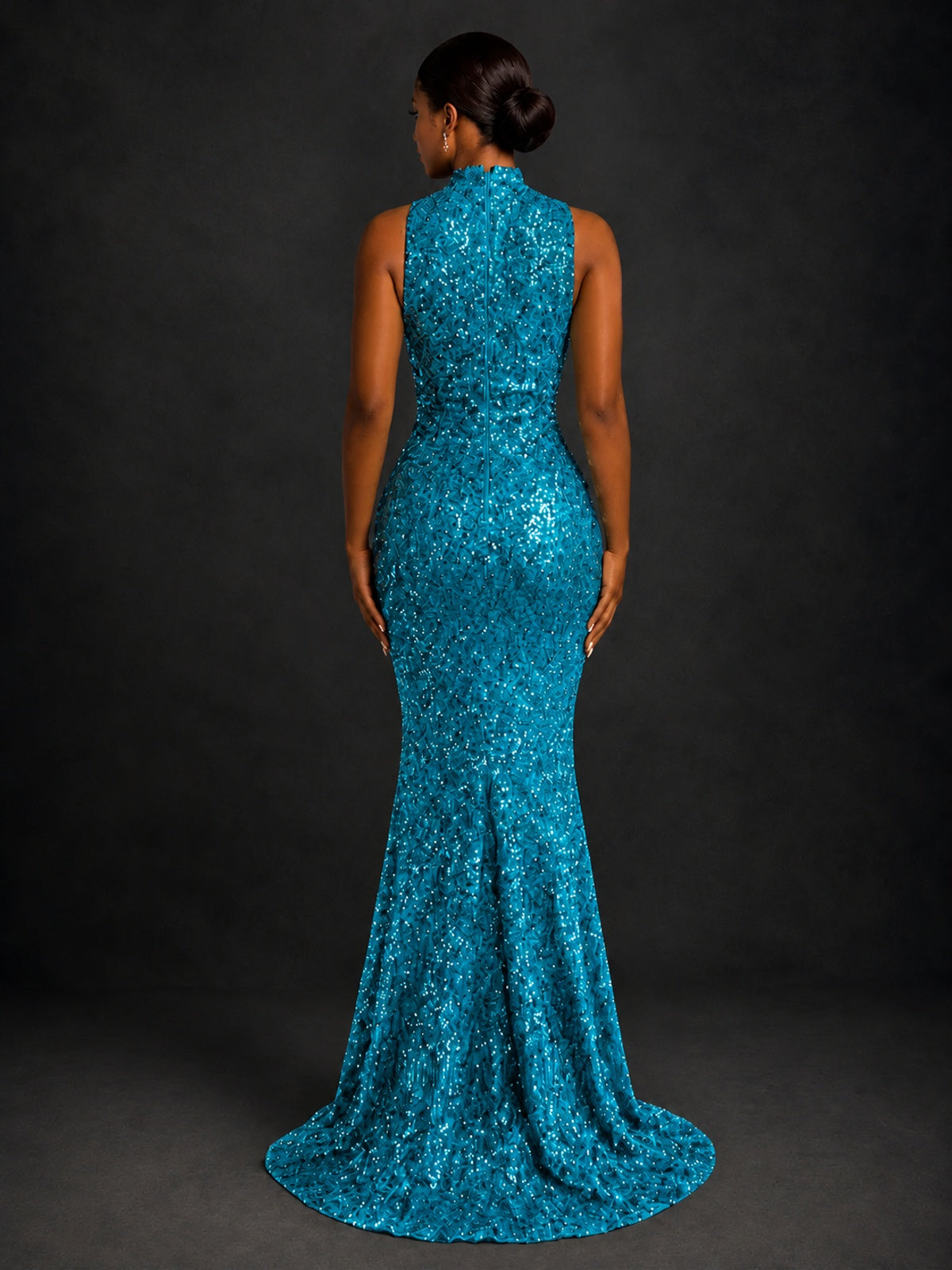 Sparkly Sequin High Neck Mermaid Prom Dress