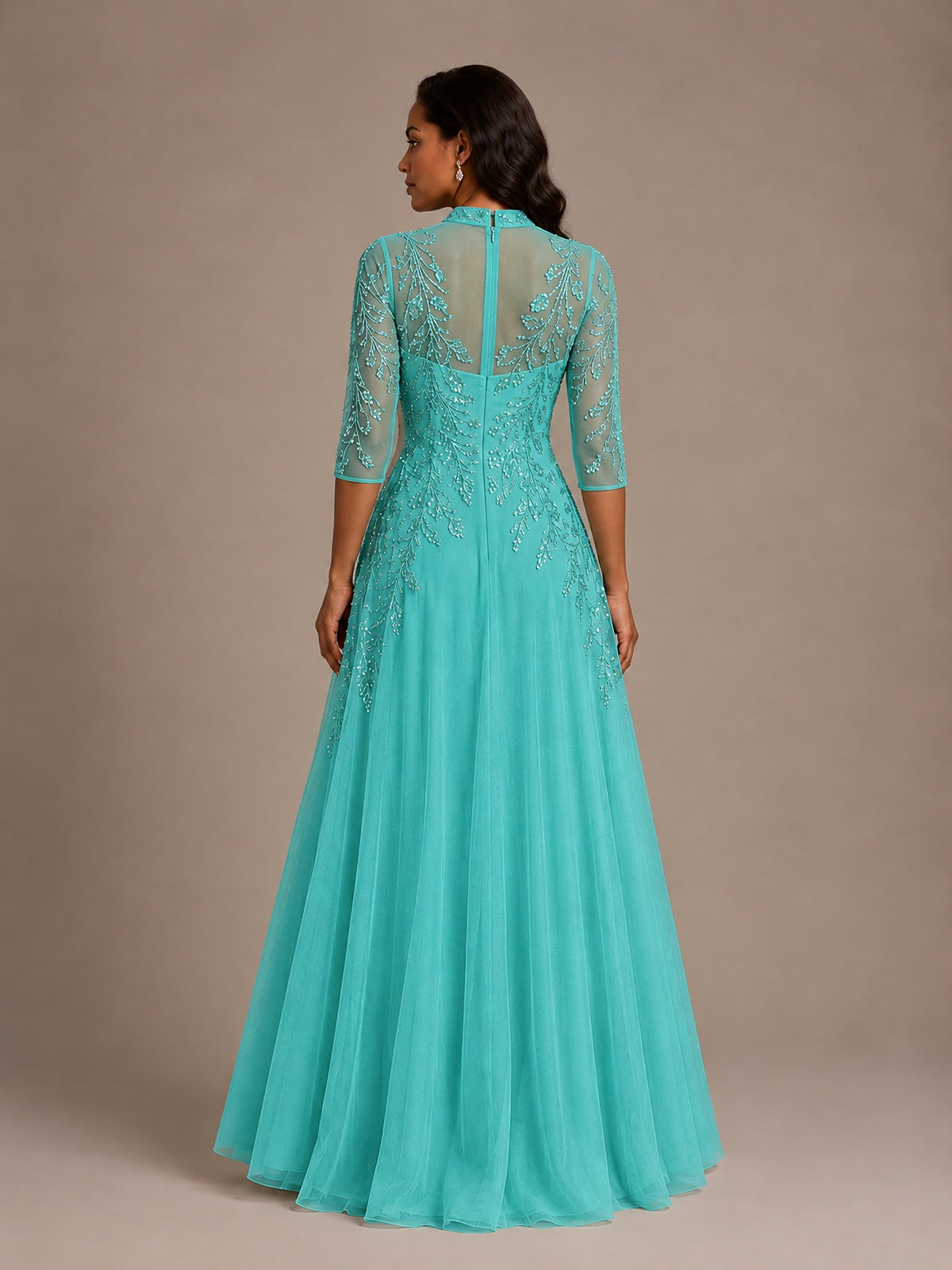 Embellished Appliques Mother of the Bride Dress with 3/4 Sleeves