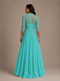Embellished Appliques Mother of the Bride Dress with 3/4 Sleeves