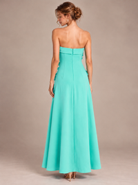Yellow Strapless 3D Floral Appliques Maxi Dress