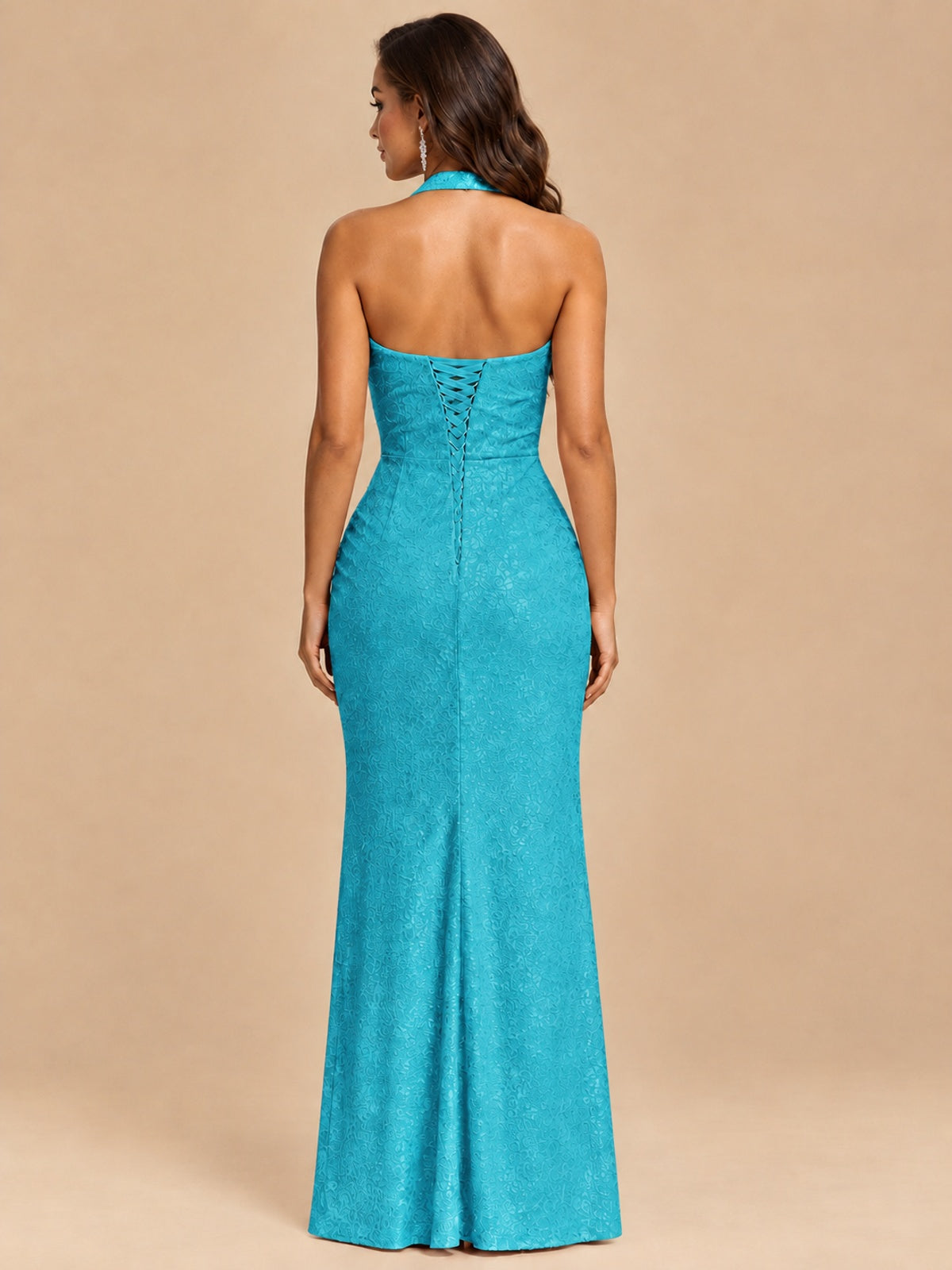 Halter V-Neck Sequin Mermaid Prom Dress with High Slit