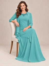 Dusty Blue Two-Piece Chiffon Mother of the Bride Dress with Jacket