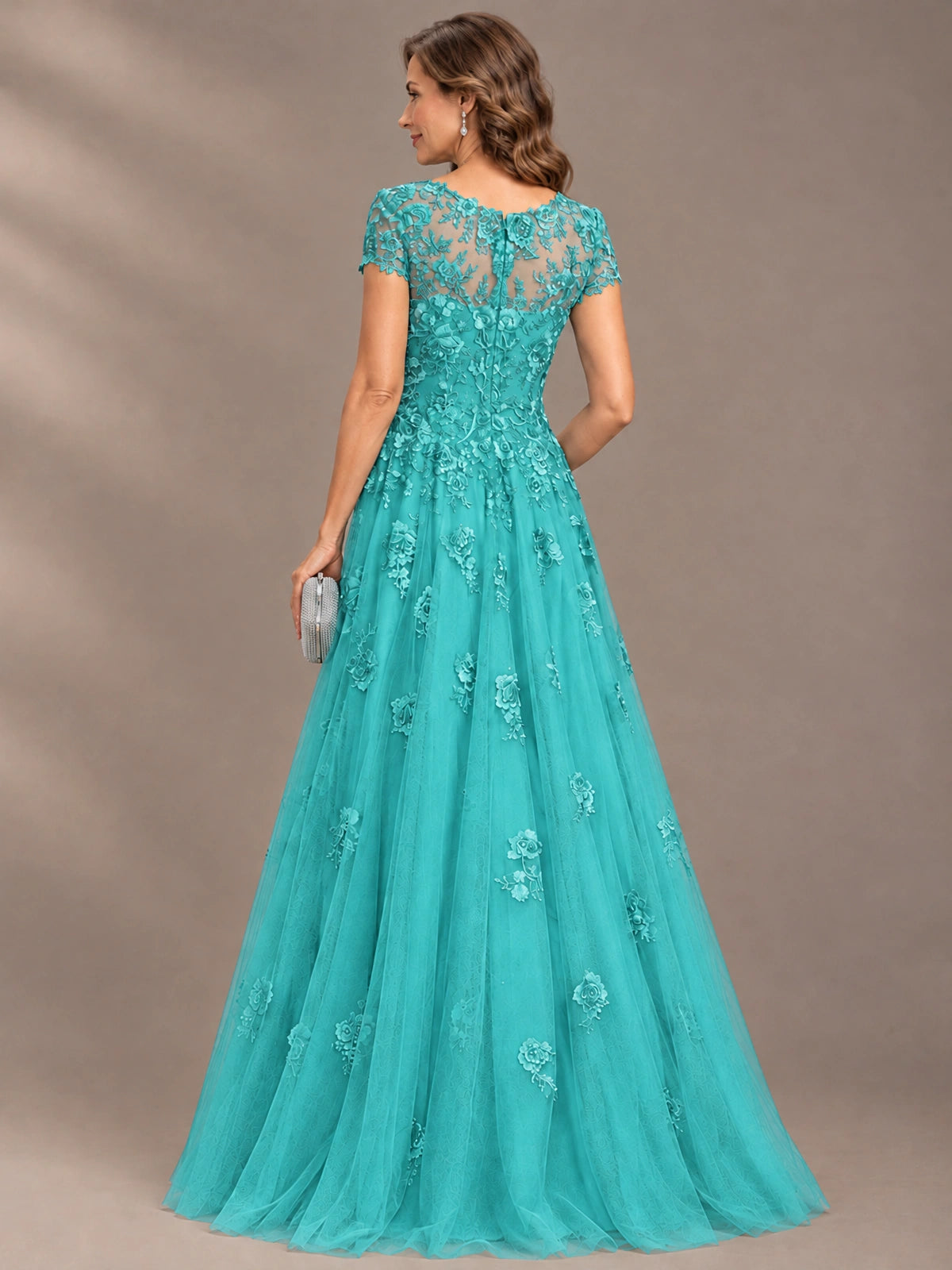 Lace Appliques A-line Mother of The Bride Dresses with Short Sleeves