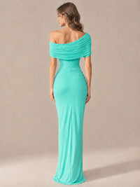 Elegant Draped Off Shoulder Ruched Mermaid Chiffon Formal Evening Gown