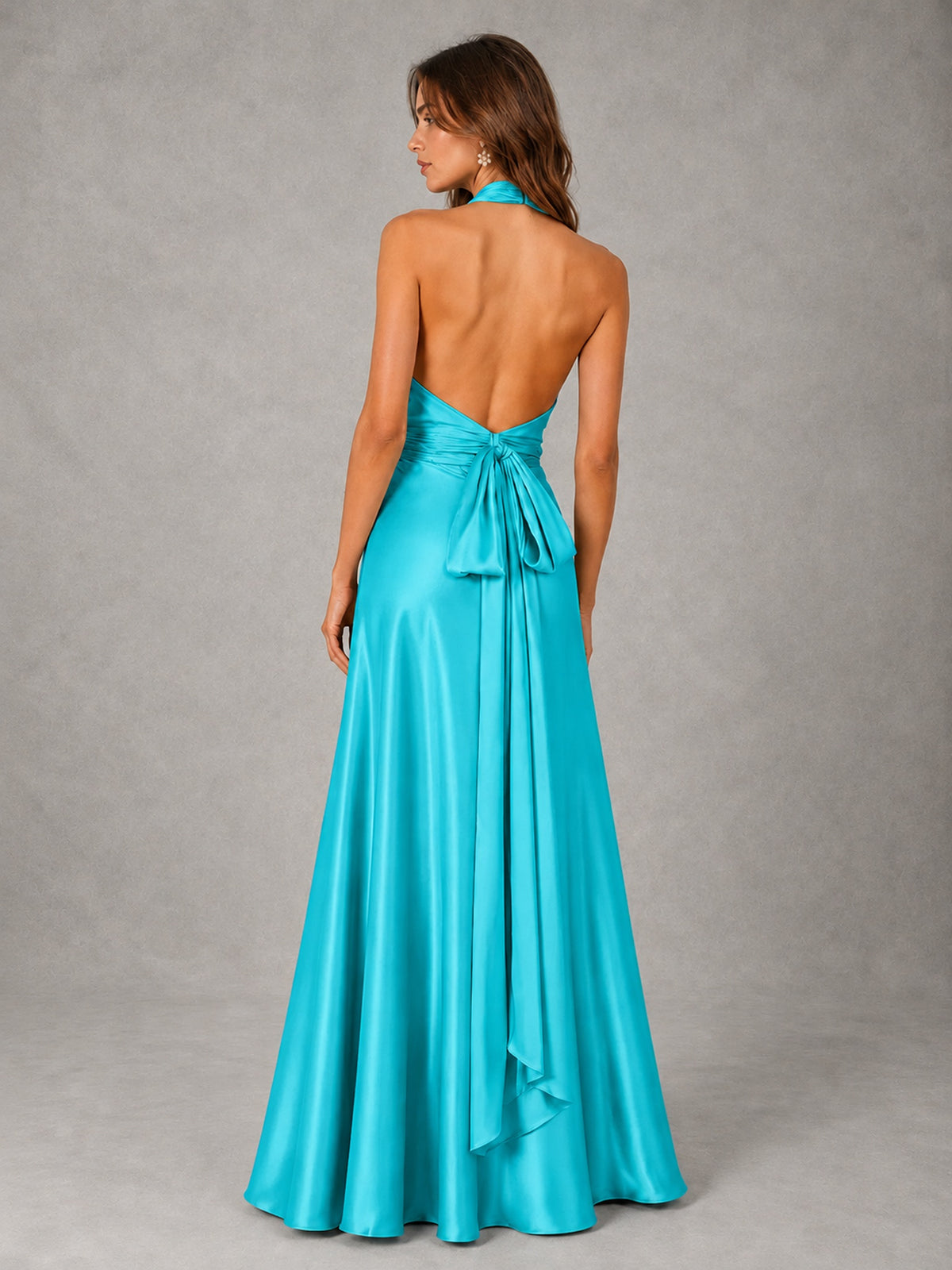 Sage Green Satin A-Line Bridesmaid Dress with Halter Neck