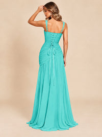 Wrap Pleated Prom Dress Scoop Neck with Slit Women Wedding Formal Dress