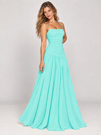 Butter Yellow Ruched Spaghetti Strap Drop-Waist Prom Dress