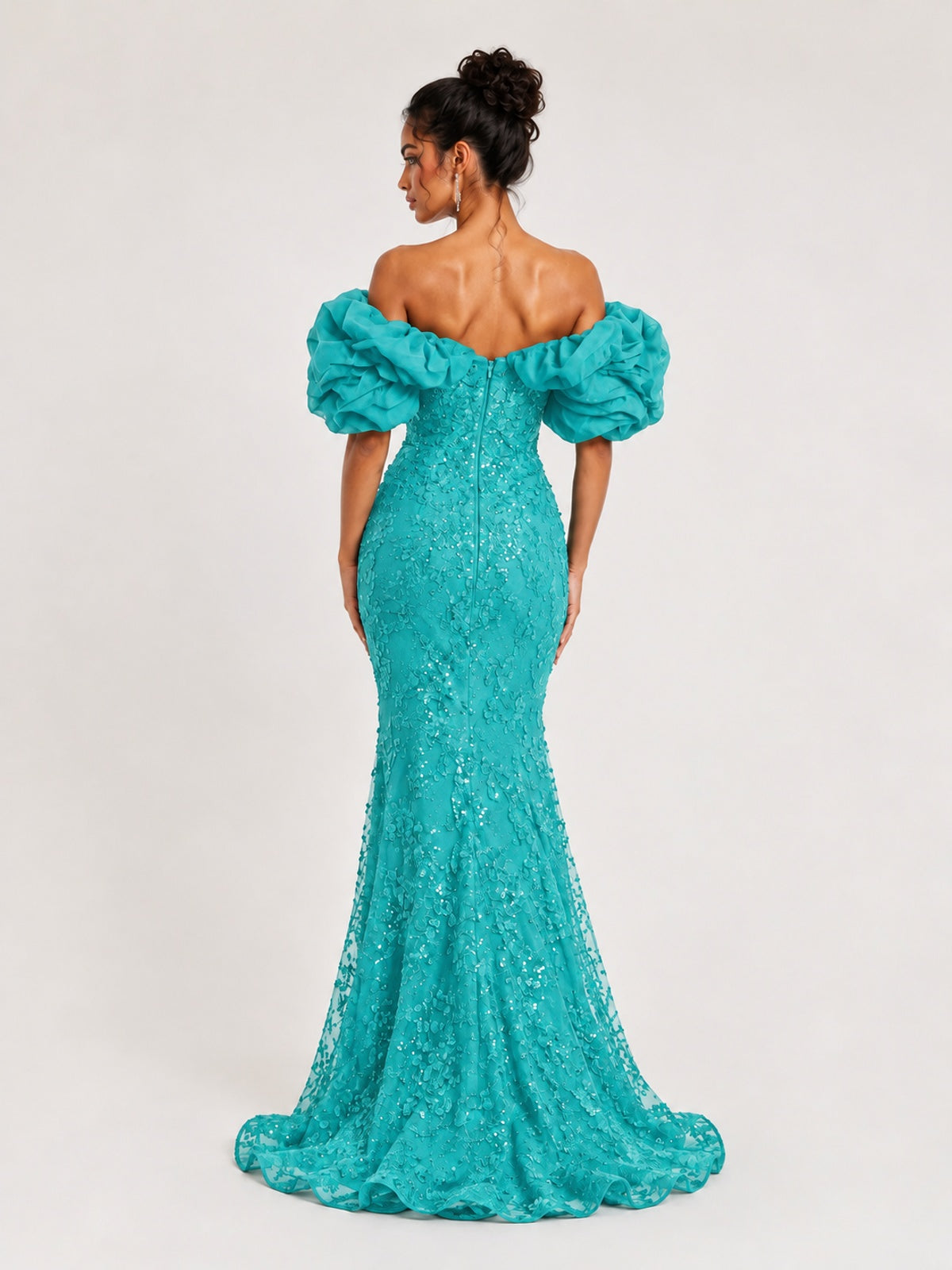 Sequin Off-Shoulder Ruffle Mermaid Prom Dress