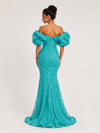 Sequin Off-Shoulder Ruffle Mermaid Prom Dress