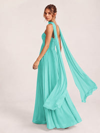Strapless Ruched Chiffon Long Prom Dress with Scarf