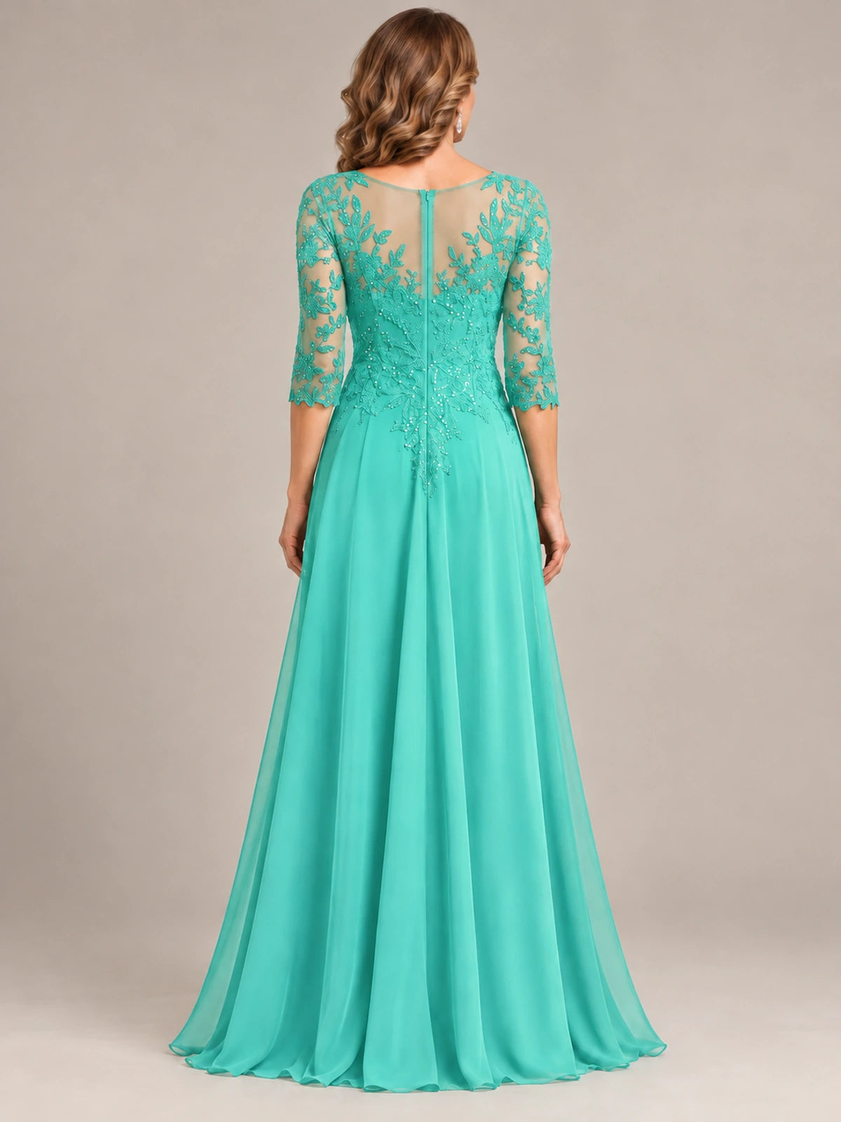 Sequin Lace A-Line Mother of the Bride Dress with 3/4 Sleeves