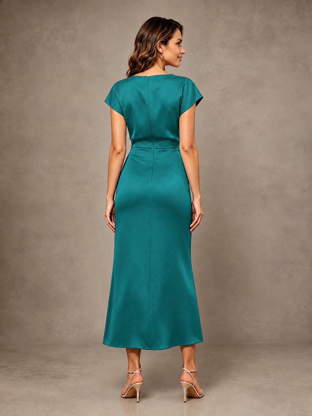 Cowl Neck Satin Mother of the Bride Dress with Ruched Waist