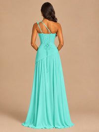 One Shoulder Prom Dress A-line Ruched Women Wedding Formal Gowns