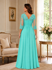 Chiffon Lace Applique Mother of the Bride Dress with 3/4 Sleeves