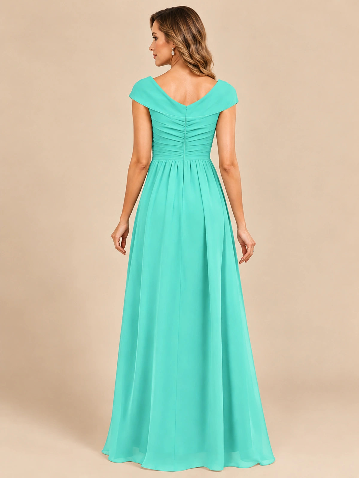 Cap Sleeve Mother of The Bride Dresses Long Chiffon Formal Gowns