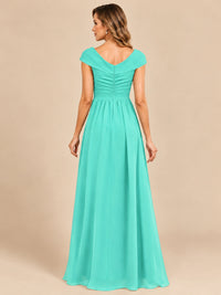 Cap Sleeve Mother of The Bride Dresses Long Chiffon Formal Gowns