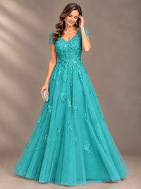 Lace Appliques A-line Mother of The Bride Dresses with Short Sleeves