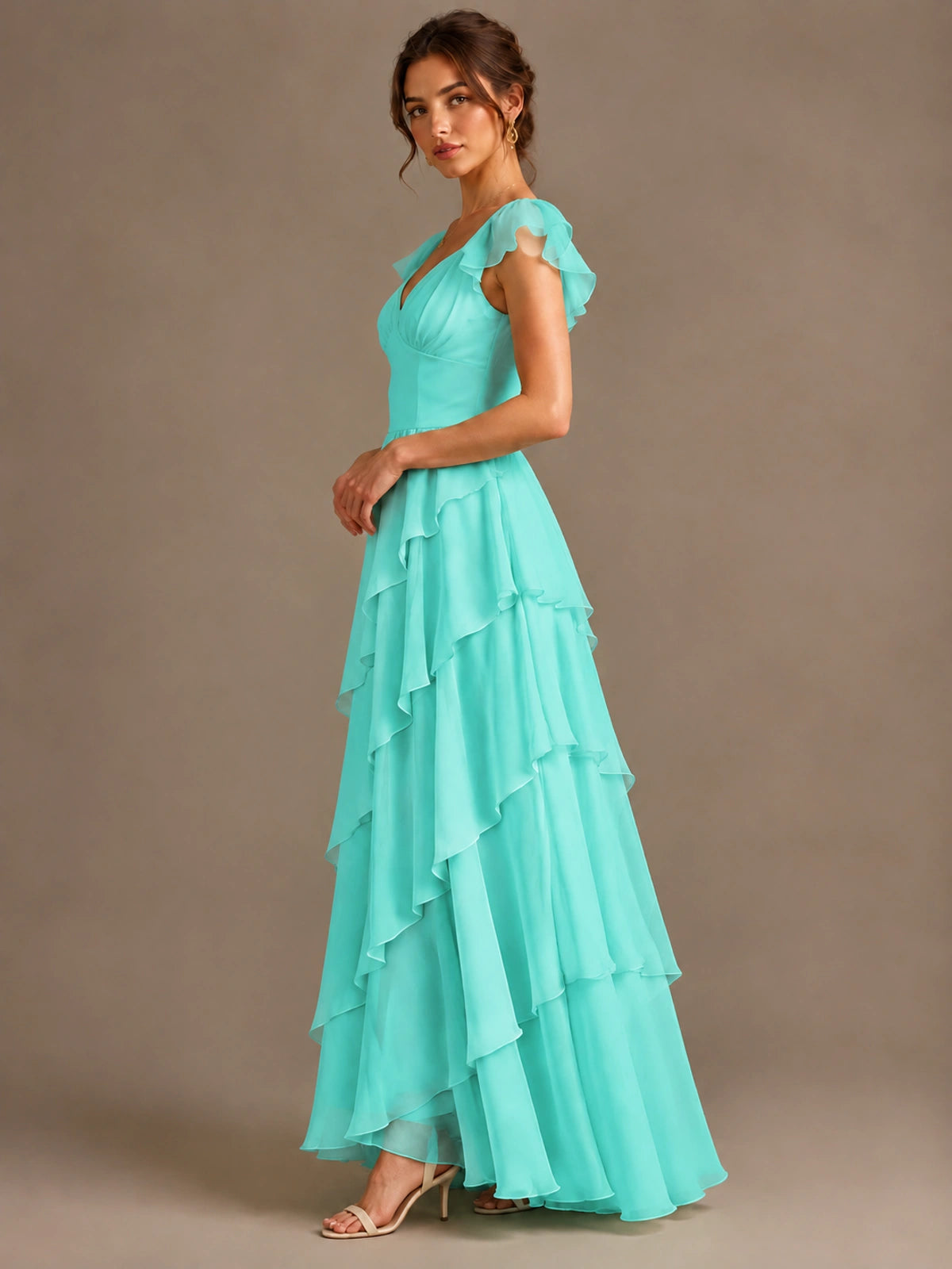 Ruffle Tiered V Neck Maxi Dress