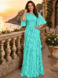 Elegant Chiffon Mother of the Bride Dress with Flutter Sleeves and Ruffle Skirt