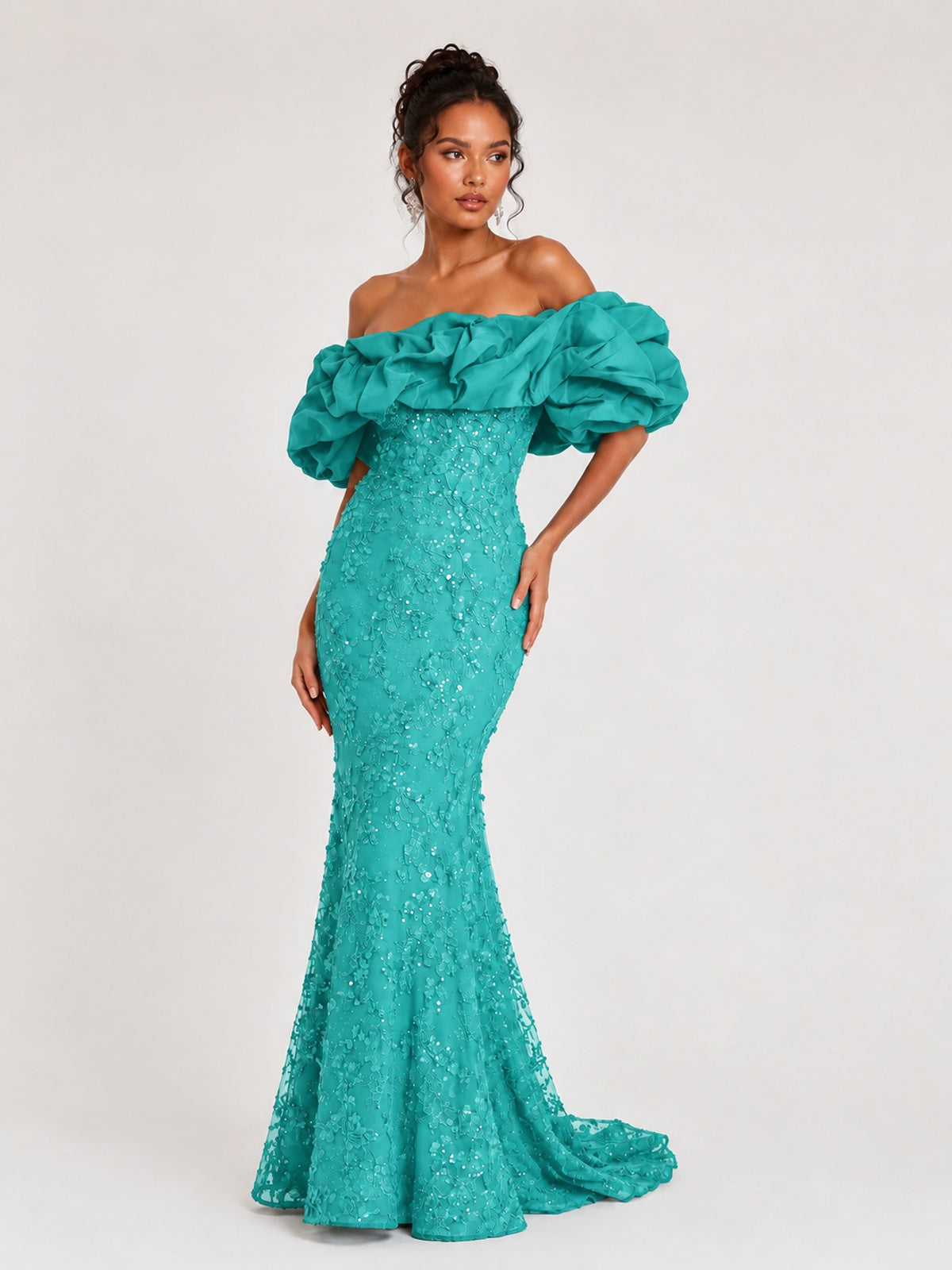Sequin Off-Shoulder Ruffle Mermaid Prom Dress