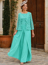 Elegant 3-Piece Chiffon Mother of the Bride Pantsuit with Floral Applique Jacket