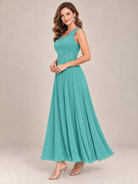 Dusty Blue Floral Lace Chiffon Mother of the Bride Dress with Jacket