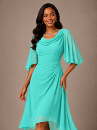 Cowl Neck Ruched Chiffon Mother of the Bride Dresses with Flutter Sleeves