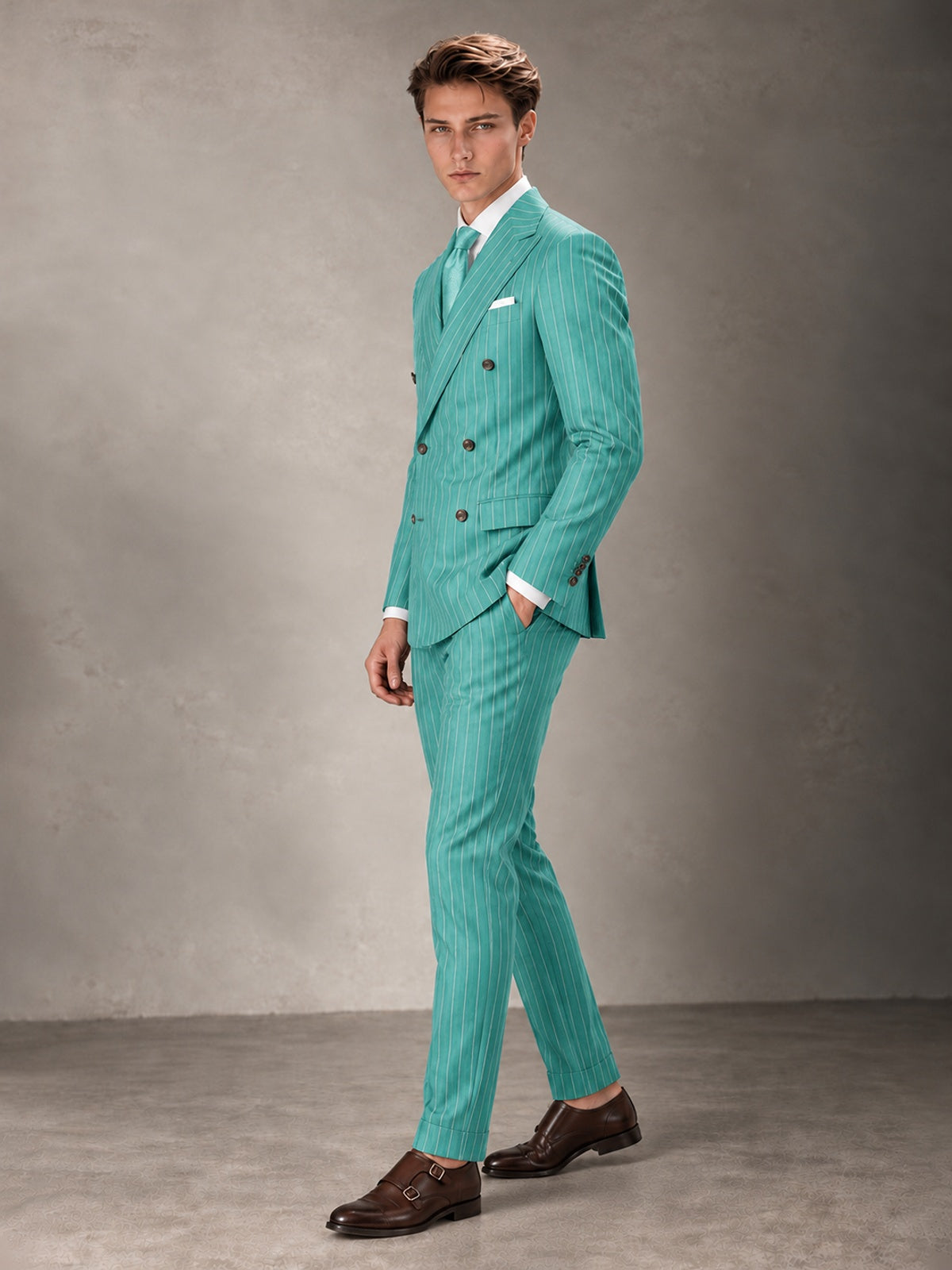 Double Breasted Pinstripe Men's Suit 2 Piece (Jacket & Pants) for Wedding & Formal Prom