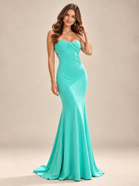Light Blue Strapless Sweetheart Mermaid Prom Dress with Pleated Bodice