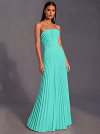 Strapless A-line Long Pleated Satin Prom Dress