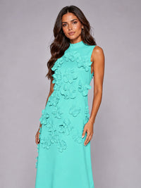 3D Floral Applique High Neck Prom Maxi Dress