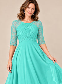 Tea-Length Mother of the Bride Dress with Lace 3/4 Sleeves