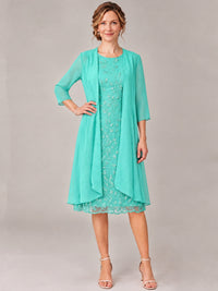 Tea Length Sequin Lace Mother of The Bride Dress with Chiffon Jacket
