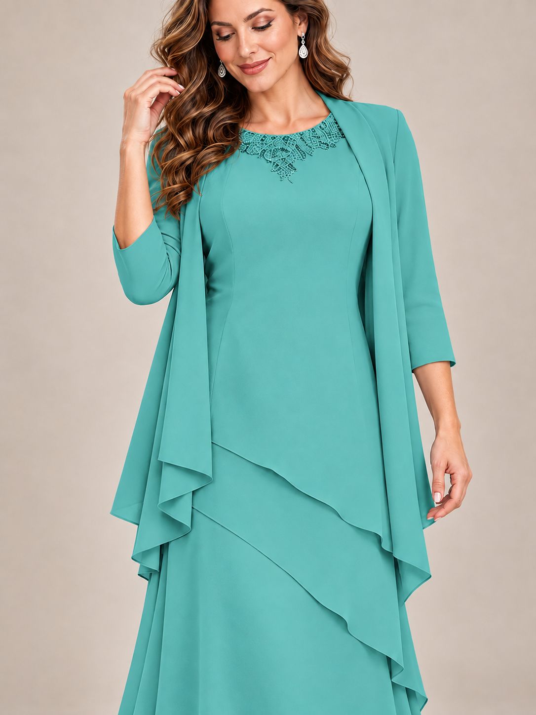 Dusty Blue Two-Piece Chiffon Mother of the Bride Dress with Jacket