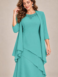Dusty Blue Two-Piece Chiffon Mother of the Bride Dress with Jacket