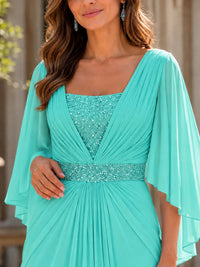 Elegant V-Neck Sequined Chiffon Mother of the Bride Dress with Flutter Sleeves