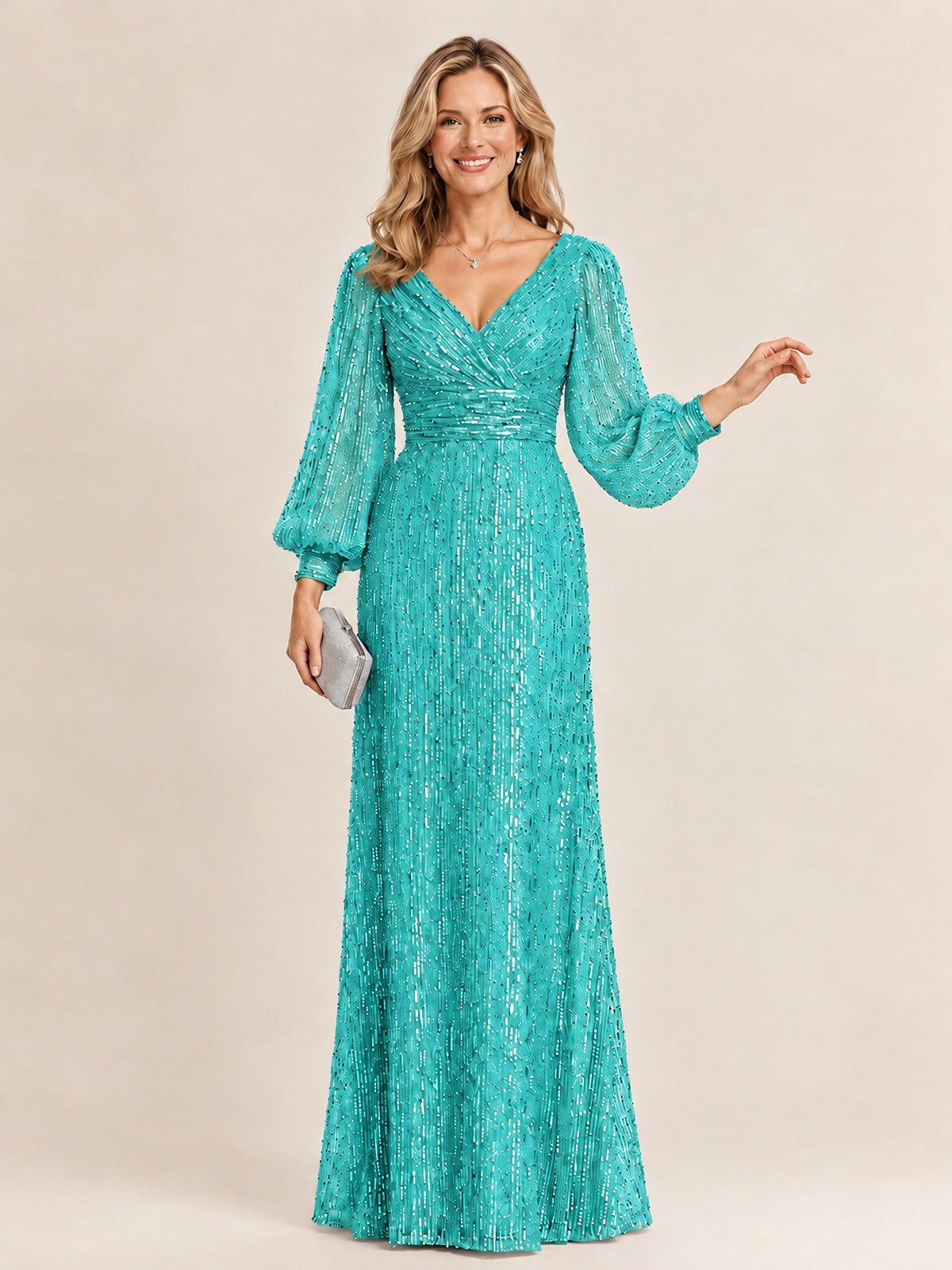 Sparkle Sequin Mother of The Bride Dresses with Long Sleeves