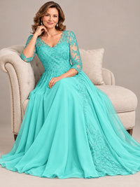 Sequin Lace A-Line Mother of the Bride Dress with 3/4 Sleeves