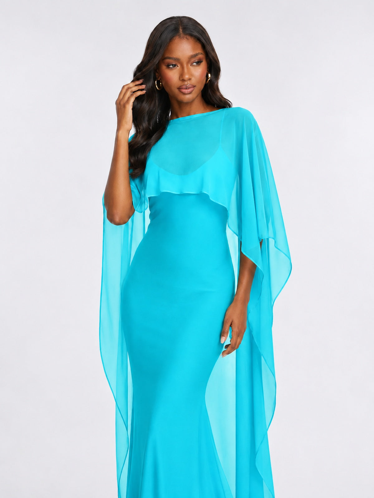 Satin Cape Prom Dresses Meramid Maxi Dress