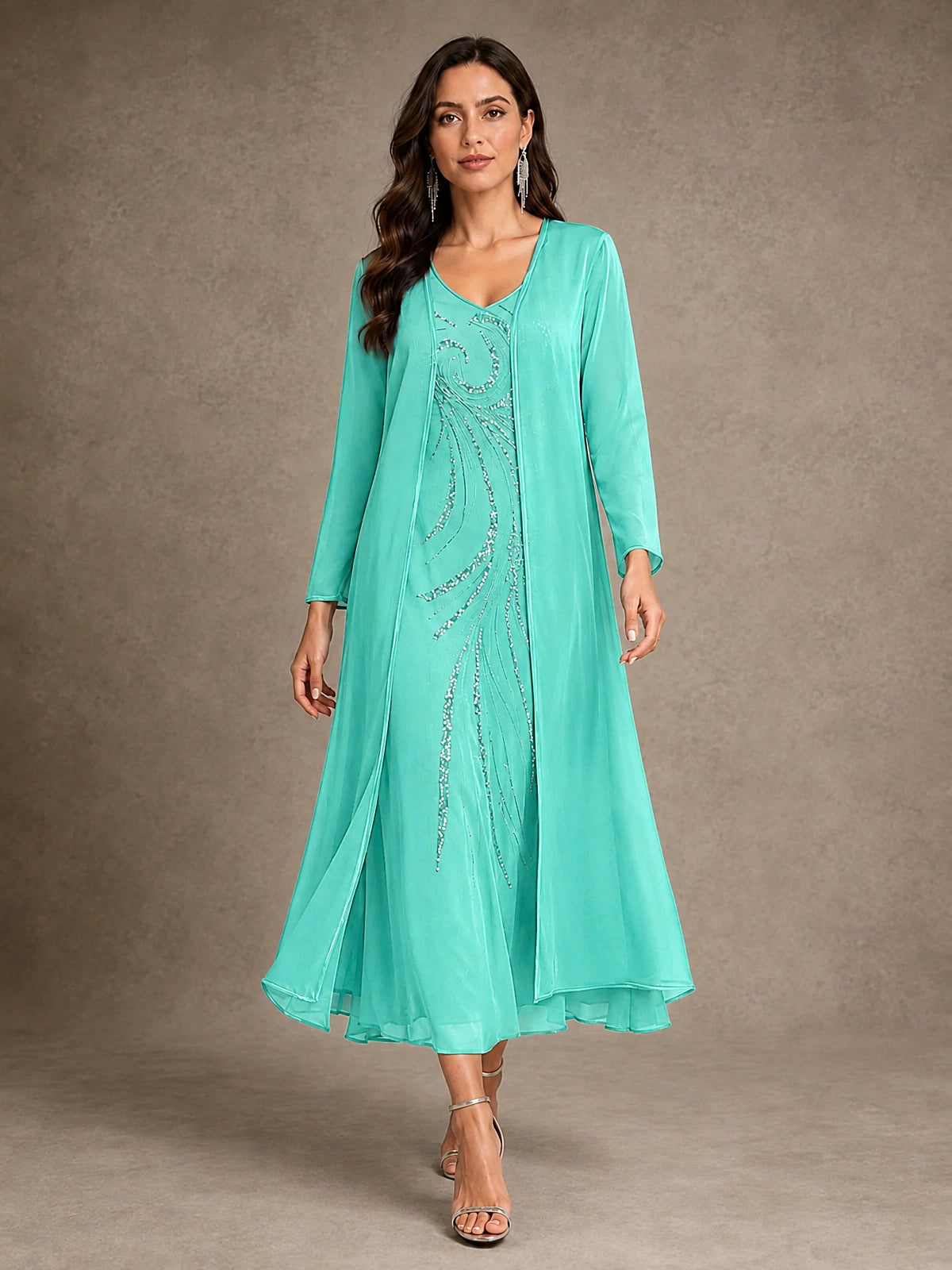 Sequin Chiffon Mother of the Bride Dress with Jacket