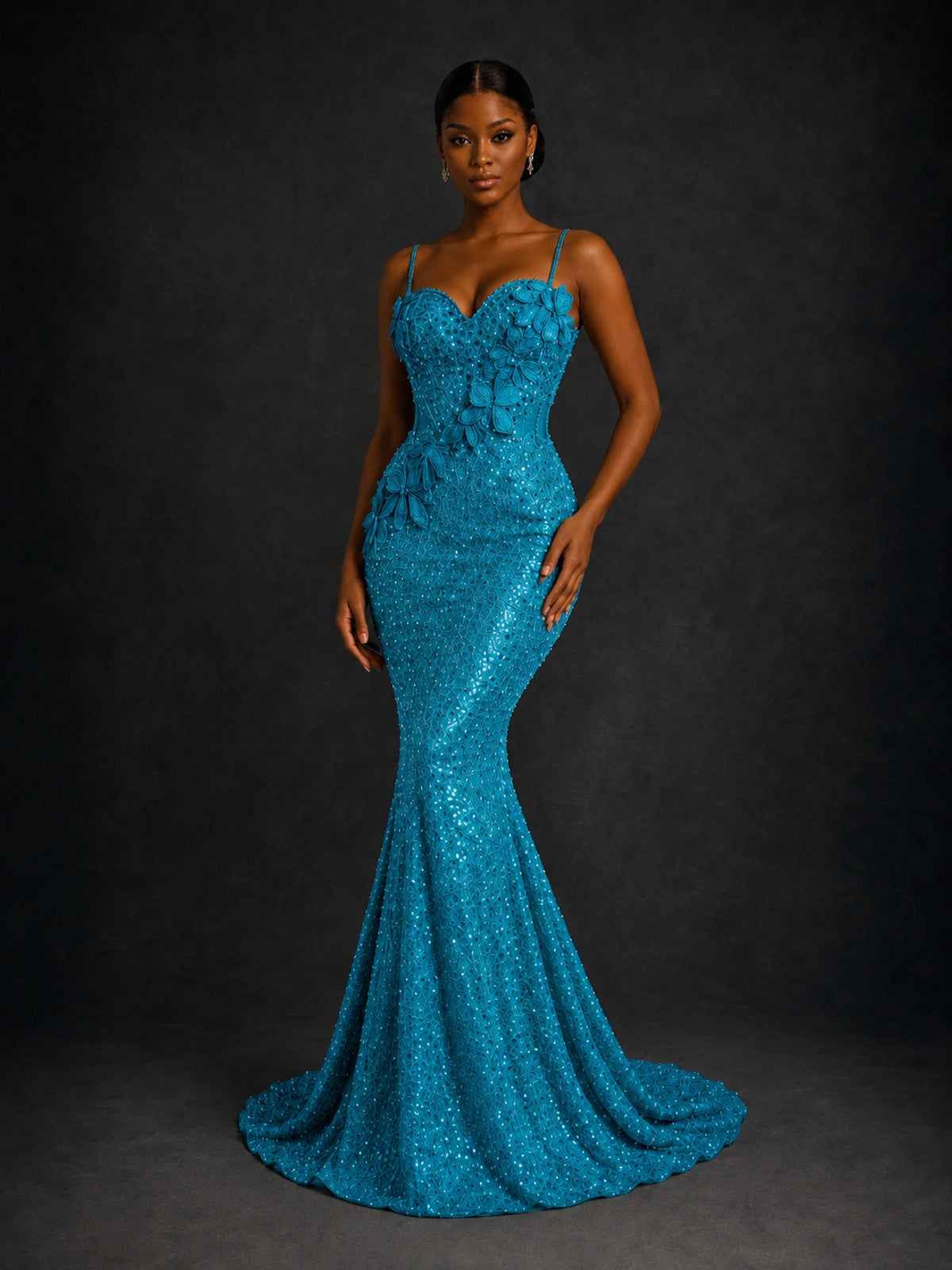 Sequin Mermaid Prom Dress with Floral Applique
