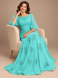 A-Line Mother of the Bride Dress with Sheer Puff Sleeves