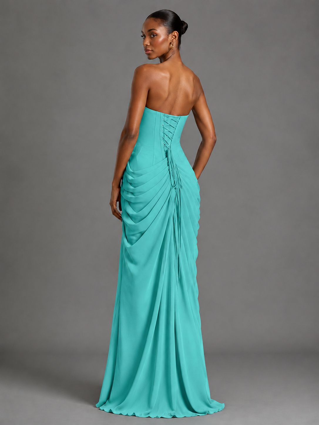 Strapless Bodycon Pleated Chiffon Formal Dress with Slit