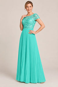 Embroidered Lace Pleated Mother of the Bride Dress