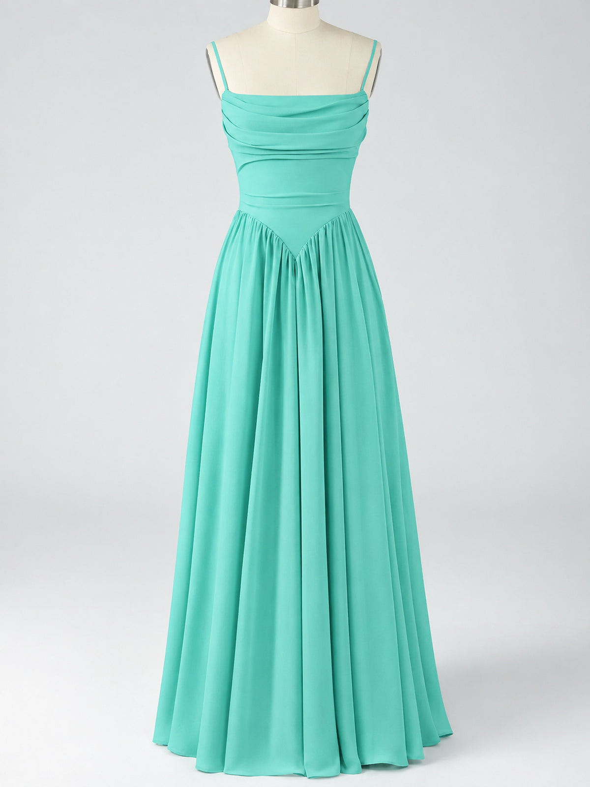Spaghetti Strap Ruched Chiffon Maxi Dress with Backless