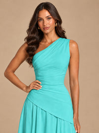 One Shoulder Prom Dress A-line Ruched Women Wedding Formal Gowns