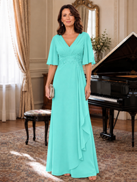 V-Neck Chiffon Lace Mother of the Bride Dresses