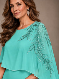 Elegant Chiffon Cape Sleeve Beaded Mother of the Bride Dress