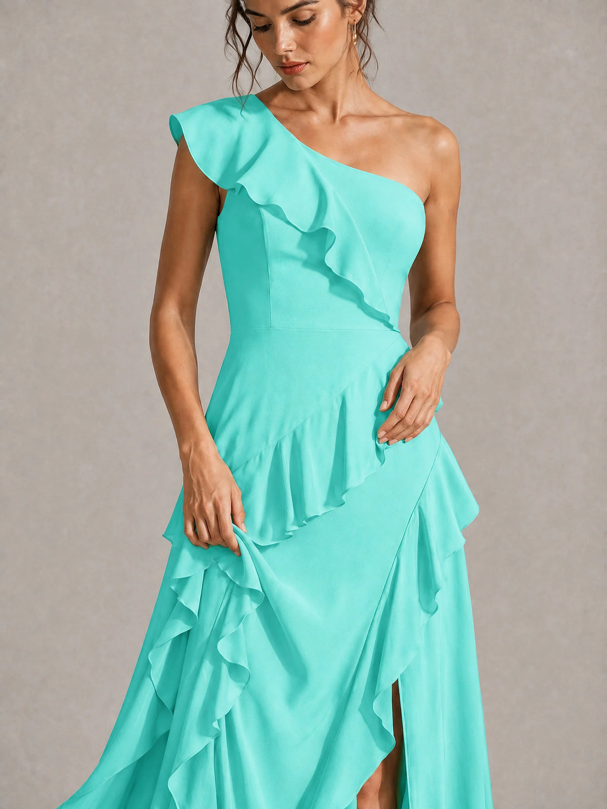 Sage Green One Shoulder Ruffle Bridesmaid Dress